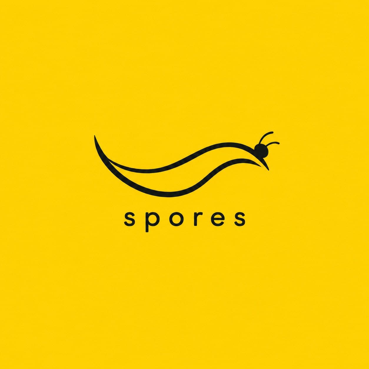 Spores logo — a black line-art comet/creature on a yellow background, next to the wordmark "spores".